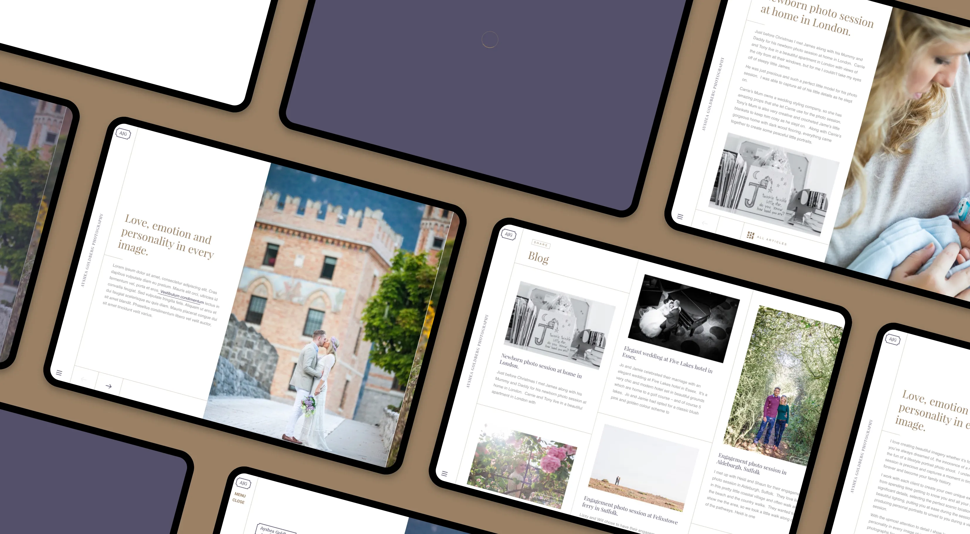 AJG Photography website design layouts
