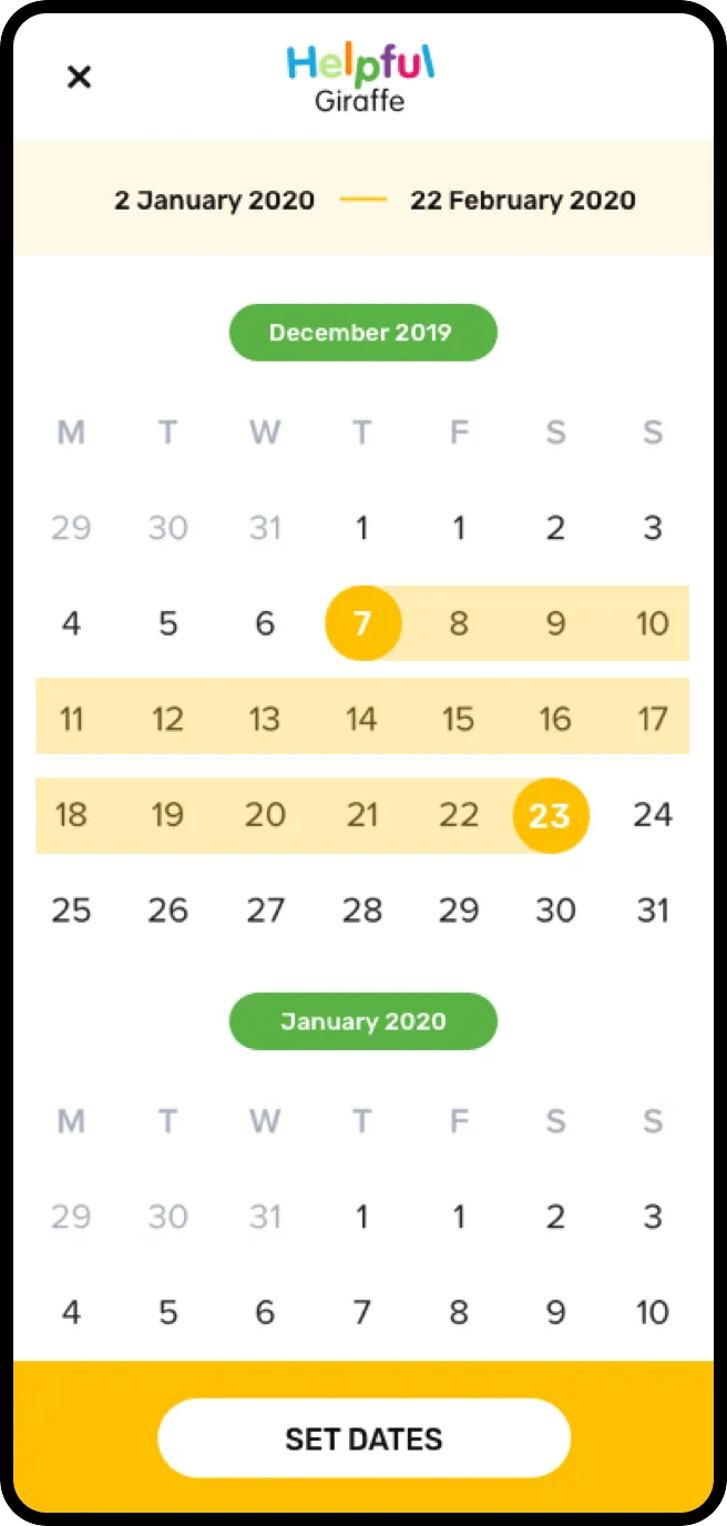 The Helpful Giraffe - mobile app layout stage 6