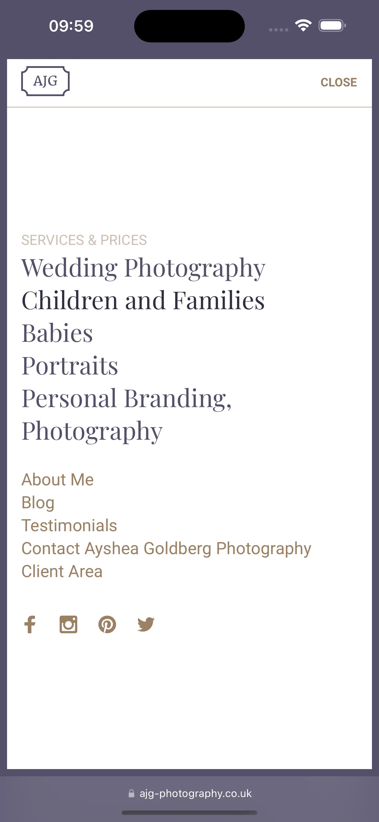 AJG Photography mobile layout 1