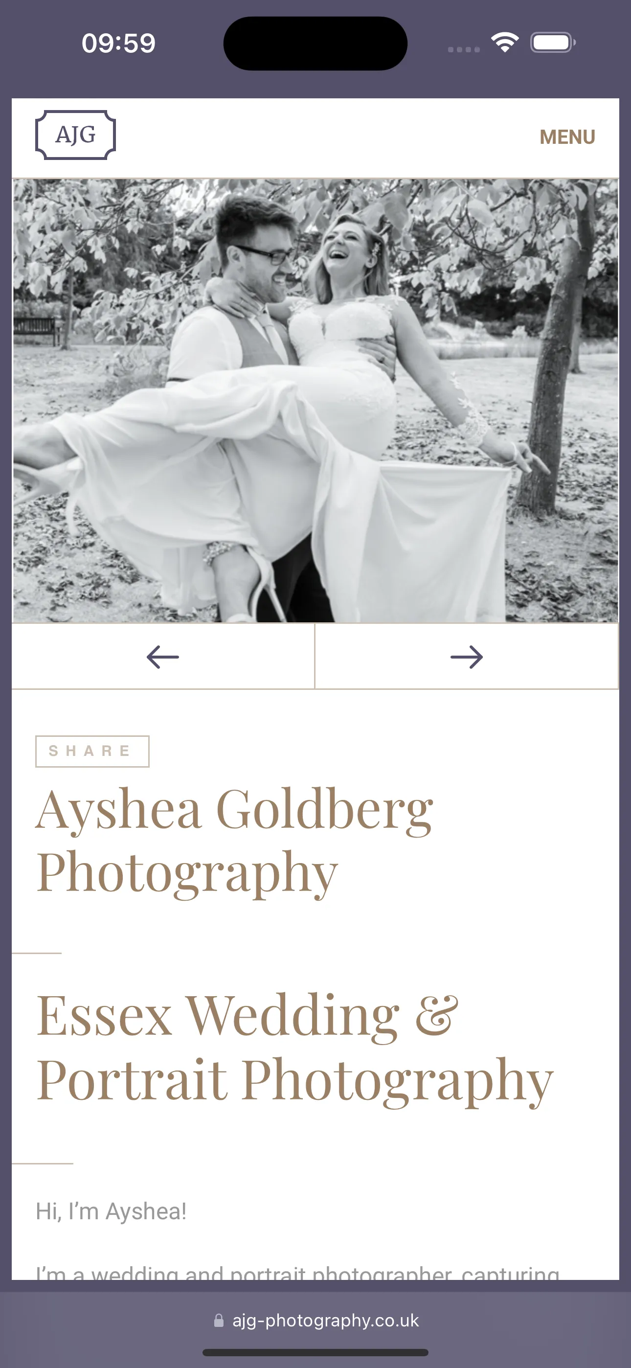 AJG Photography mobile layout 3